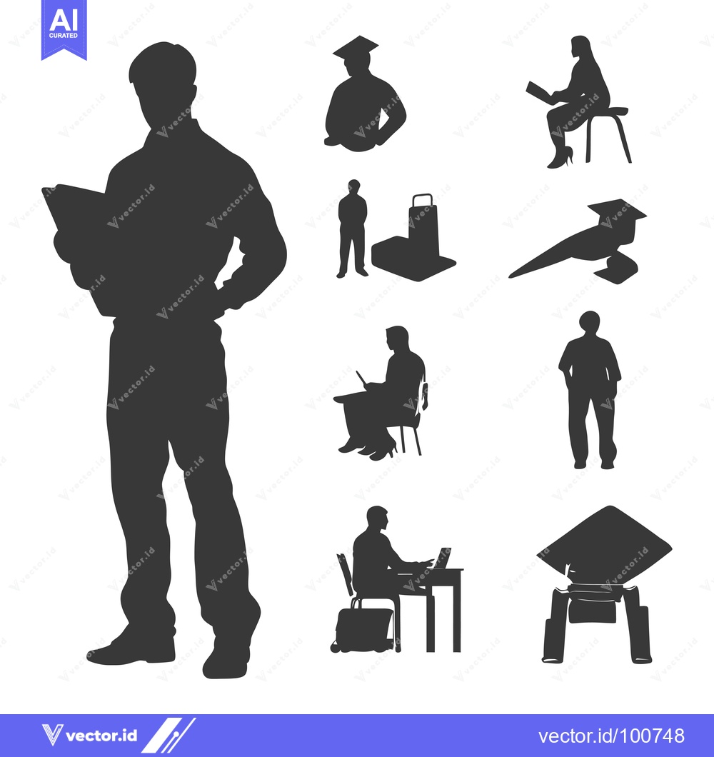 Premium Vector of Silhouettes of People in Various Poses, Including Standing, Sitting, a