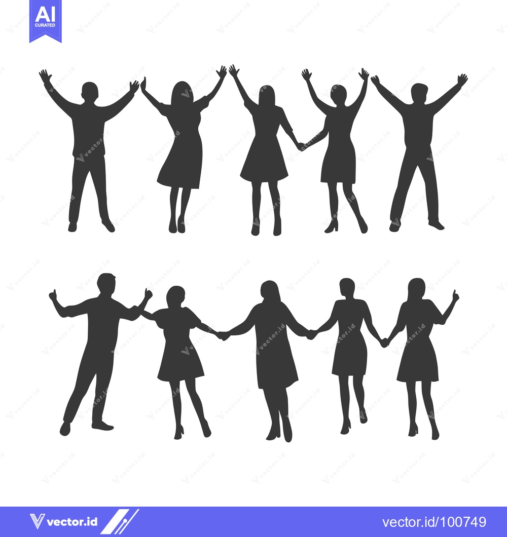 Premium Vector dari Silhouettes of People in Various Poses with Hands Raised