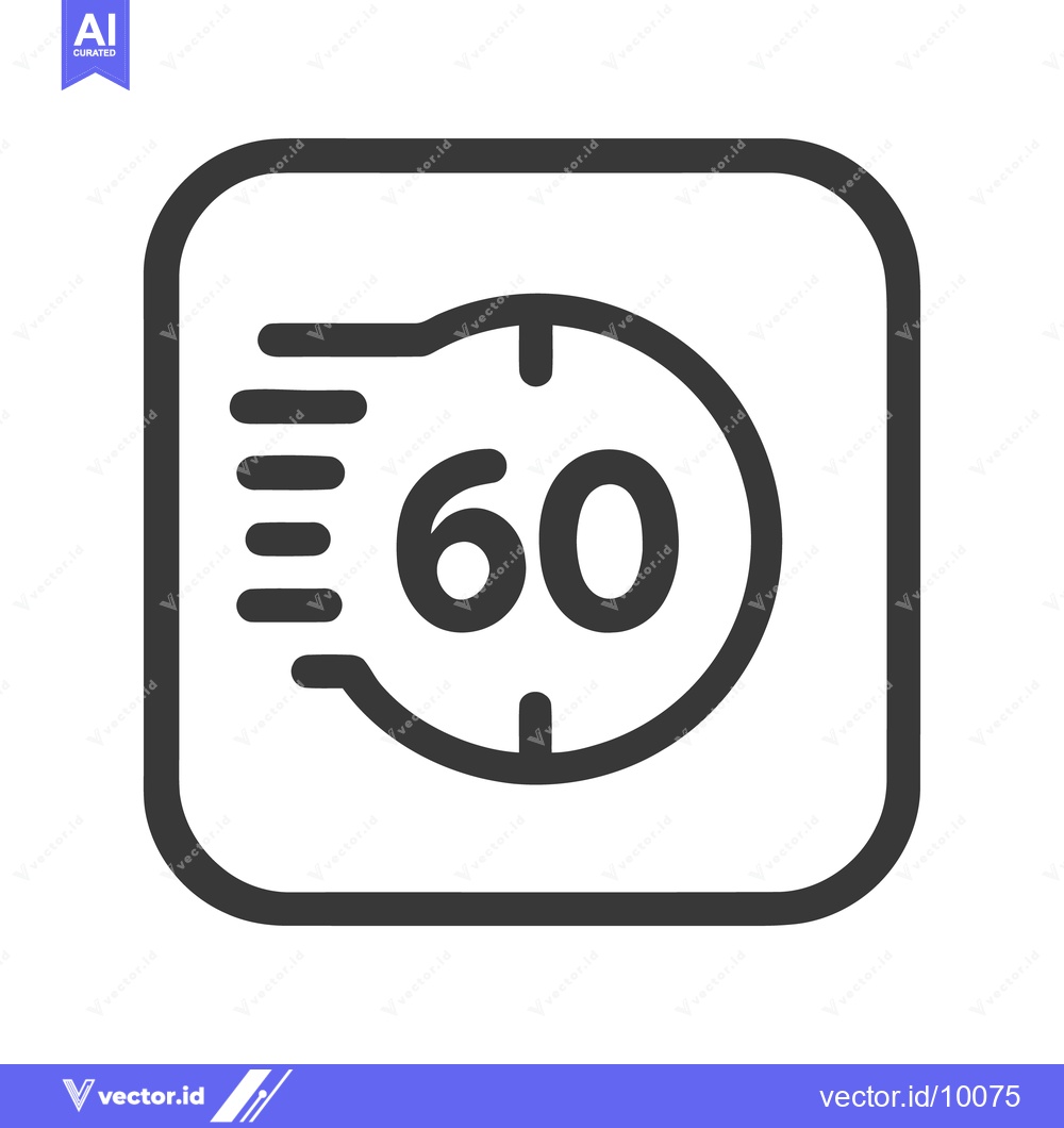 Premium Vector dari Sixty Seconds Timer Icon, Rounded Square Frame, Dark Gray on White Bac