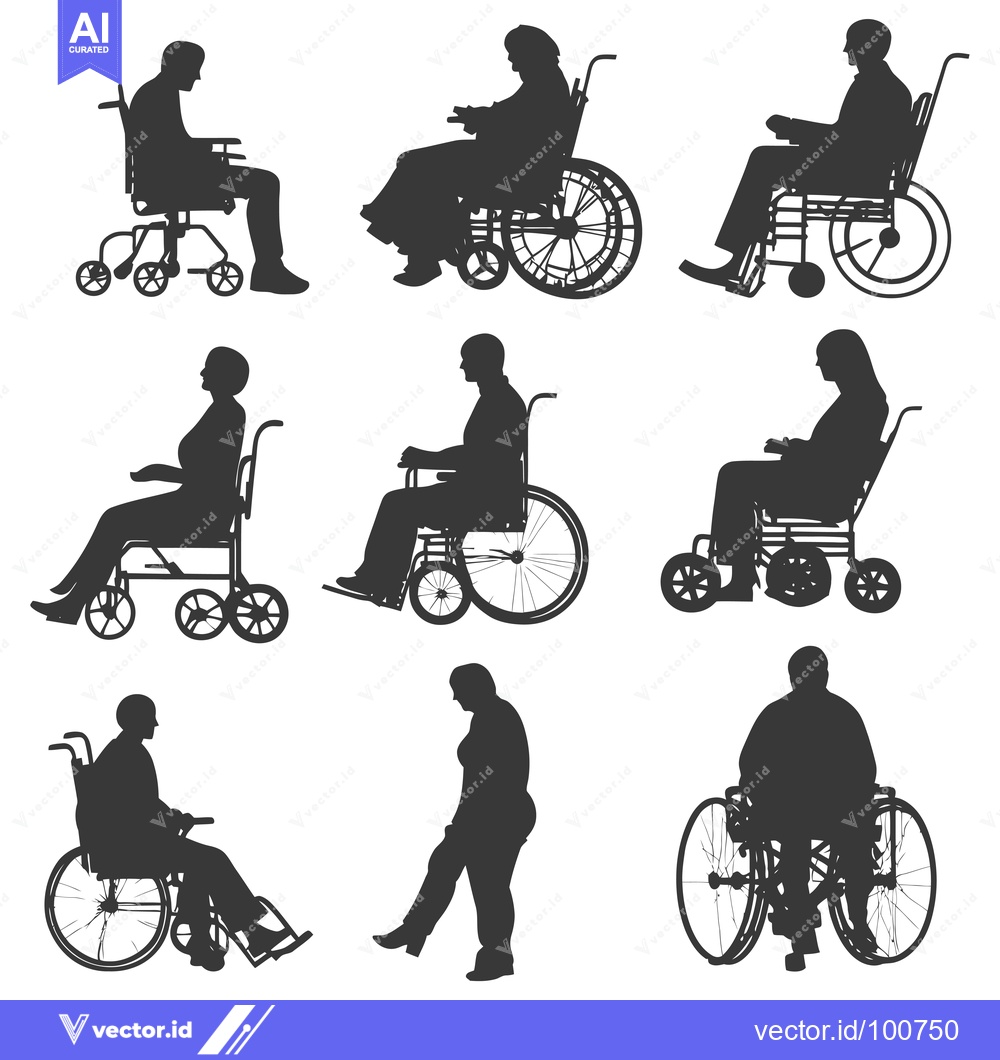 Premium Vector of Silhouettes of people in wheelchairs and a person walking