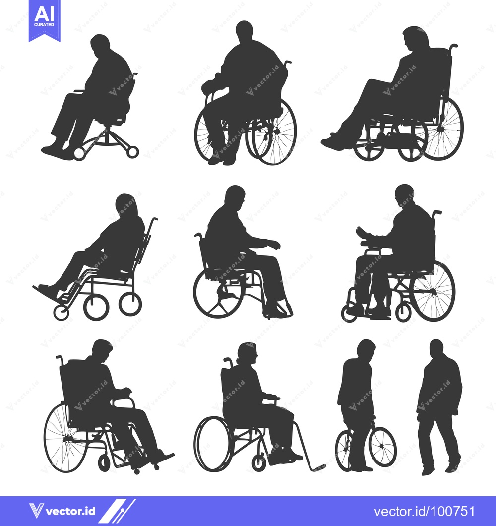 Premium Vector dari Silhouettes of People in Wheelchairs and One Person on a Bicycle