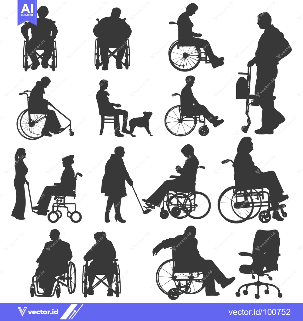Premium Vector dari Silhouettes of People in Wheelchairs and Other Seating
