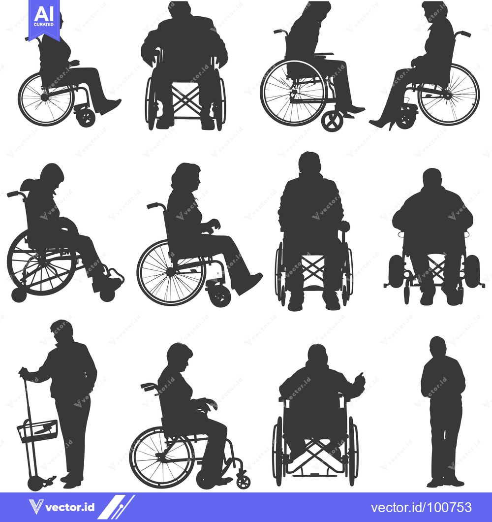Premium Vector dari Silhouettes of People in Wheelchairs and Standing