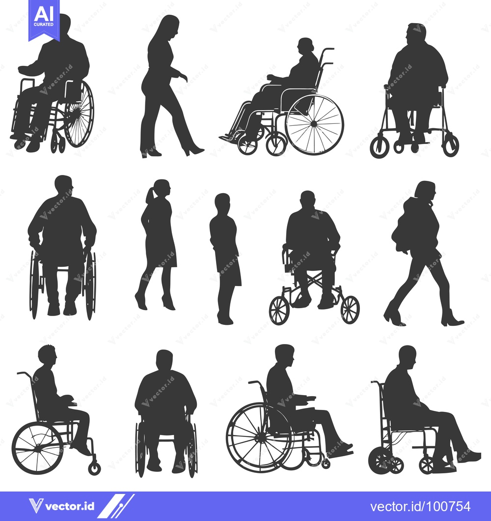 Premium Vector of Silhouettes of People in Wheelchairs and Walking