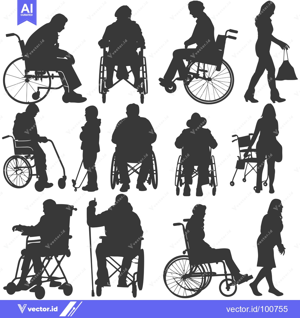 Premium Vector dari Silhouettes of People in Wheelchairs and with Walkers