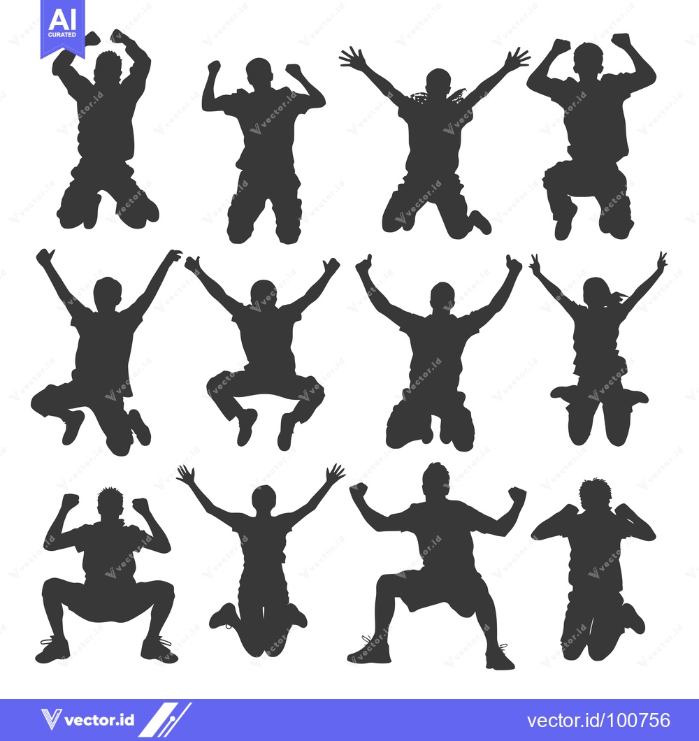 Premium Vector of Silhouettes of People Jumping in the Air with Arms Raised in Celebrati