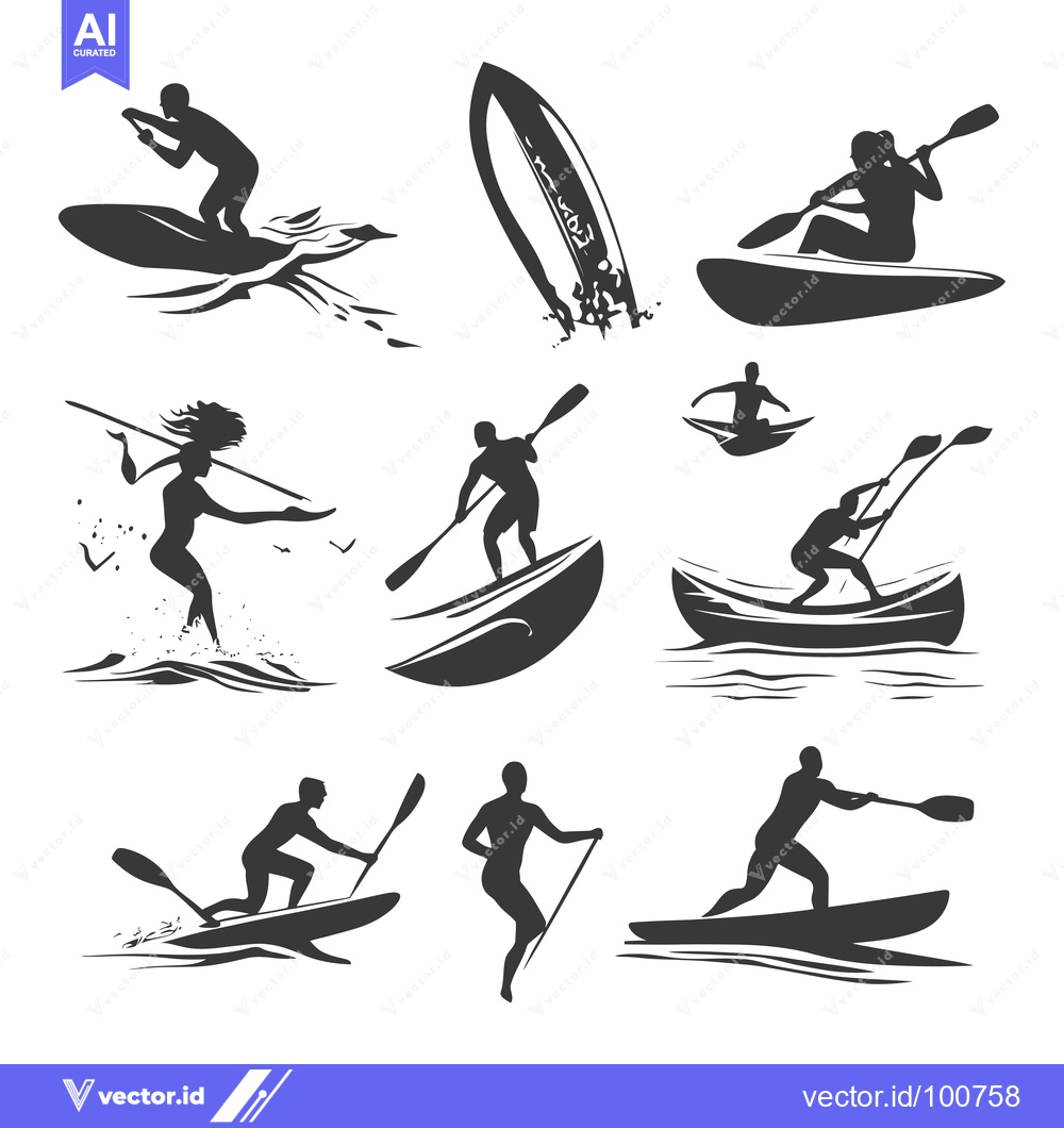 Premium Vector of Silhouettes of People Kayaking, Canoeing, and Stand-Up Paddleboarding