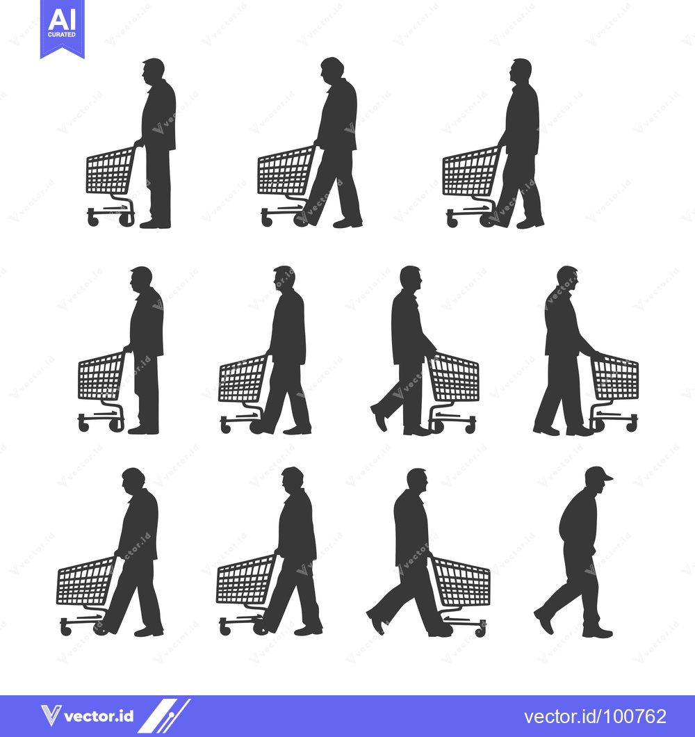 Premium Vector of Silhouettes of People Pushing Shopping Carts
