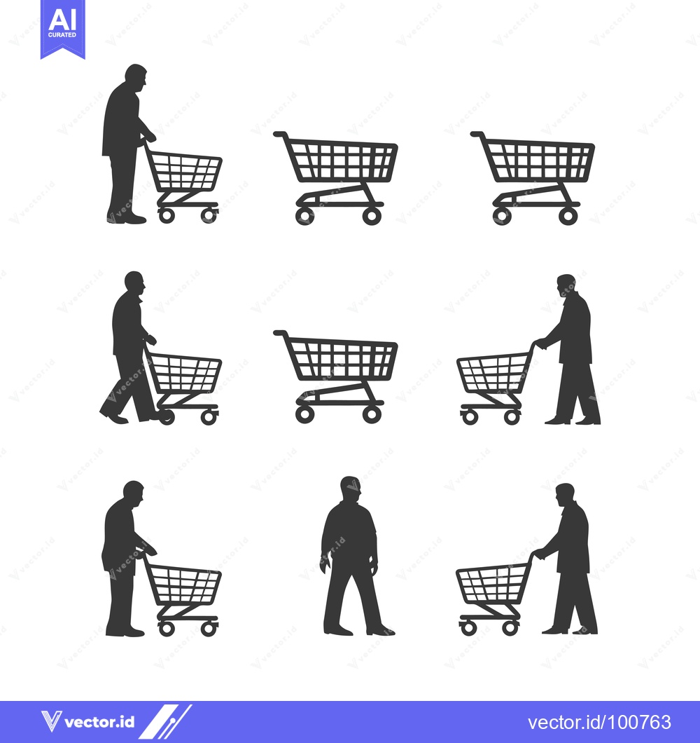 Premium Vector dari Silhouettes of People Pushing Shopping Carts