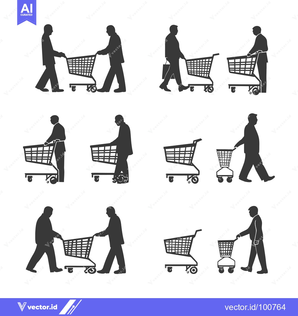 Premium Vector dari Silhouettes of People Pushing Shopping Carts in Various Positions