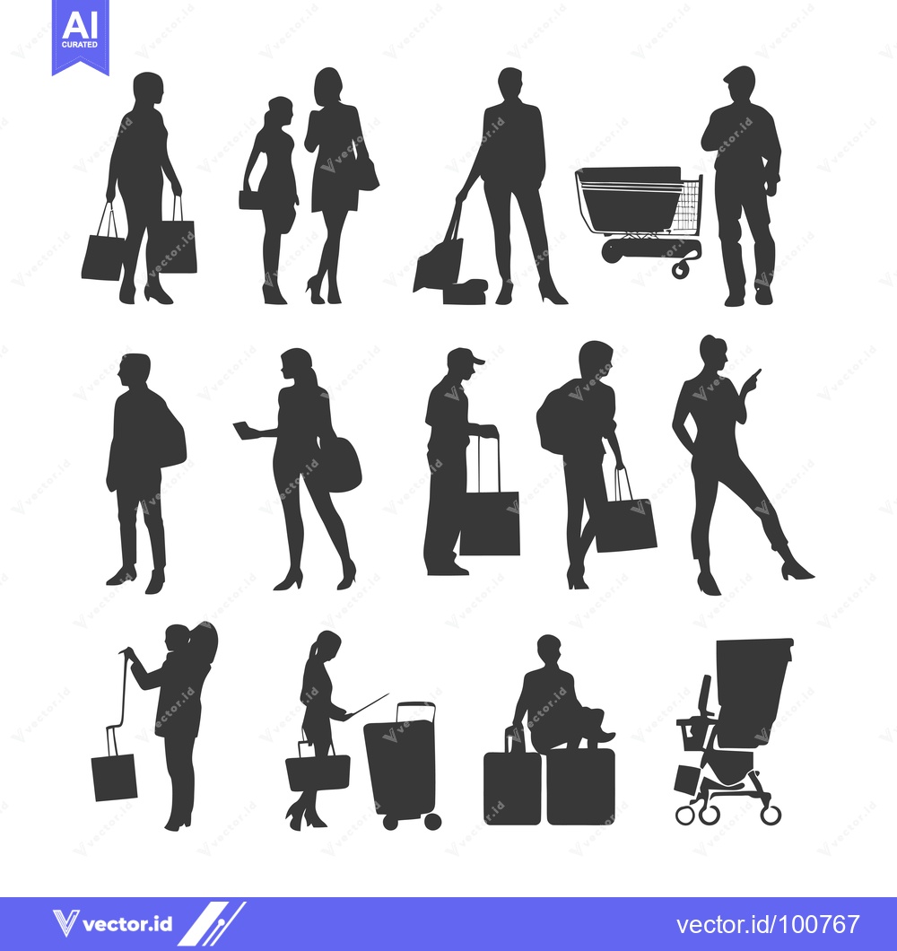 Premium Vector dari Silhouettes of People Shopping and Traveling with Bags and Luggage