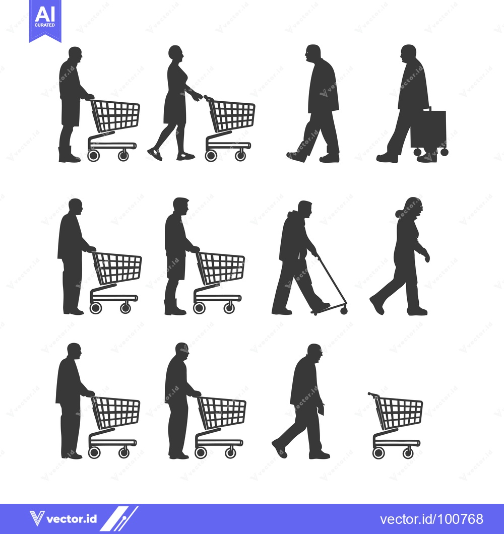 Premium Vector of Silhouettes of People Shopping and Walking