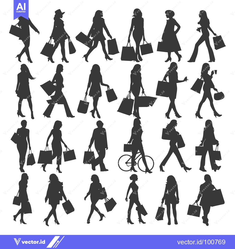 Premium Vector of Silhouettes of People Shopping with Bags