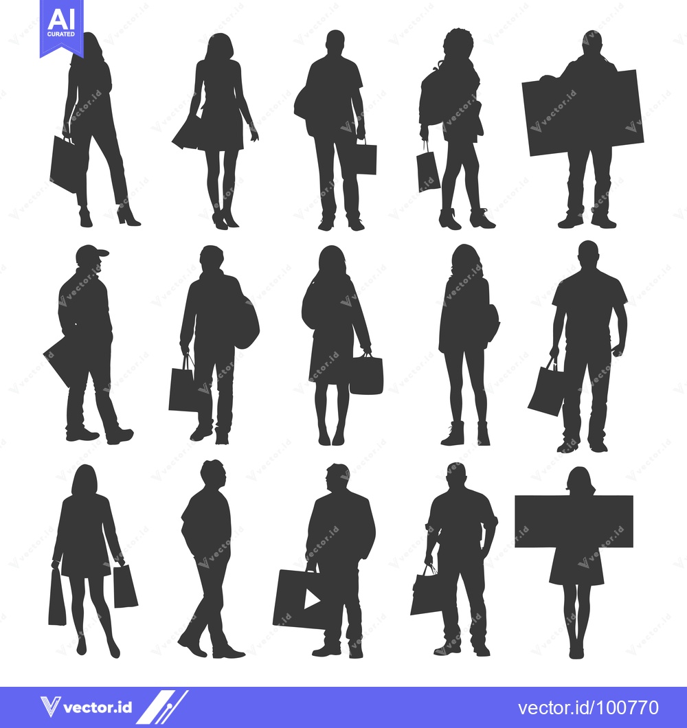 Premium Vector of Silhouettes of People Shopping with Bags and a Sign