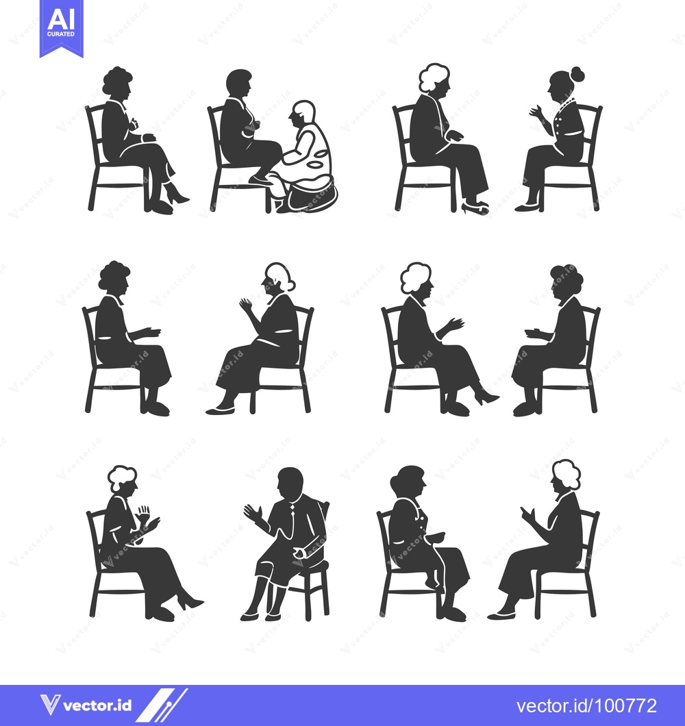 Premium Vector dari Silhouettes of People Sitting on Chairs in Various Poses