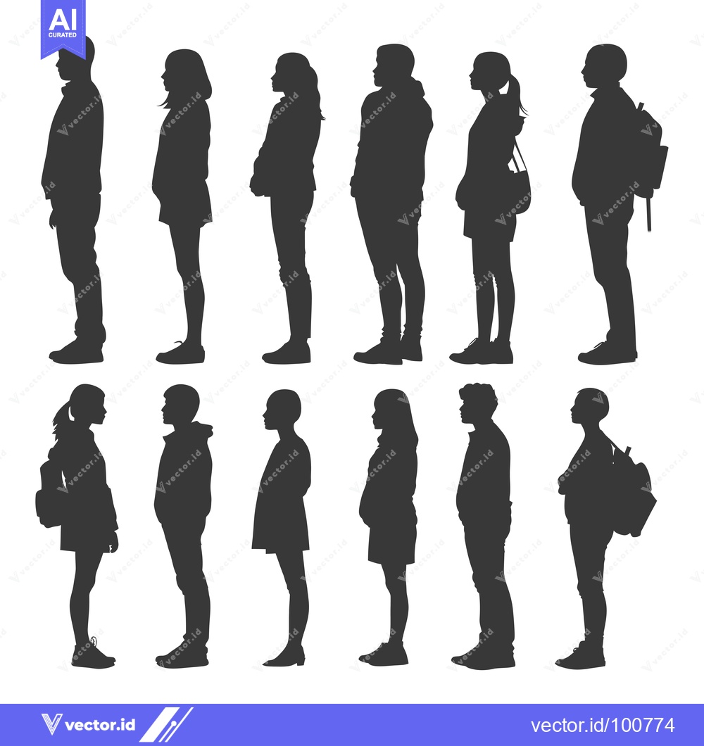 Premium Vector dari Silhouettes of People Standing in a Line, Facing Right