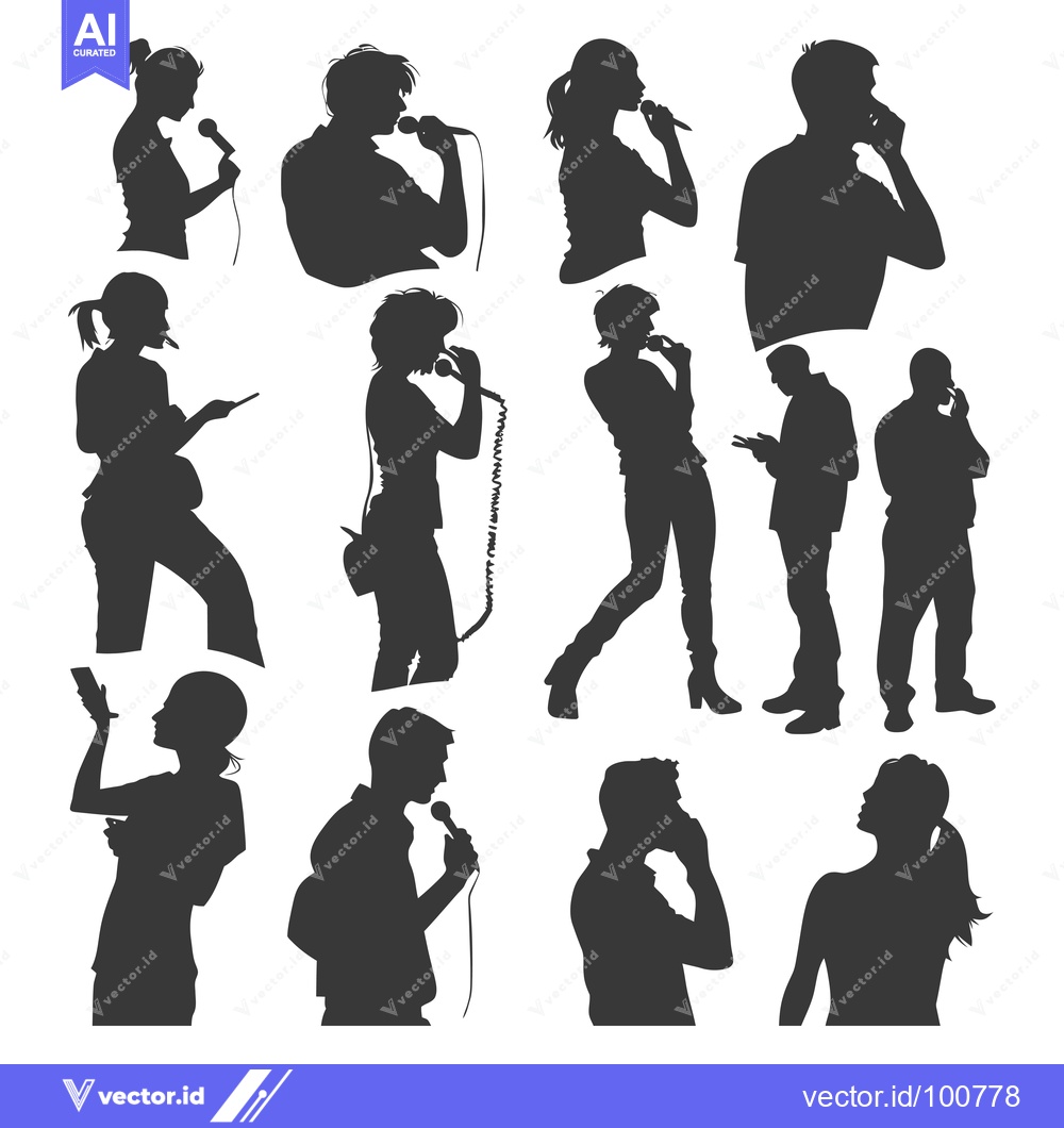 Premium Vector dari Silhouettes of People Talking on Phones and Holding Microphones
