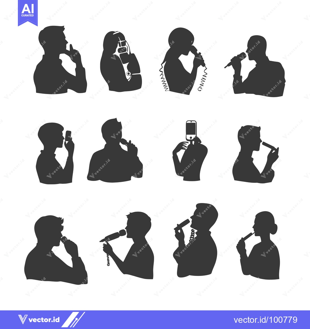 Premium Vector of Silhouettes of People Talking on Phones, Singing, and Using Technology