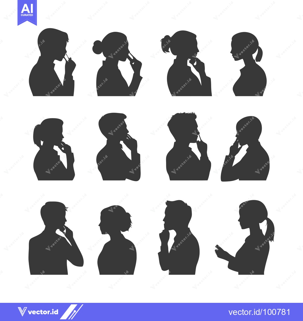 Premium Vector of Silhouettes of People Thinking and Holding Their Chins