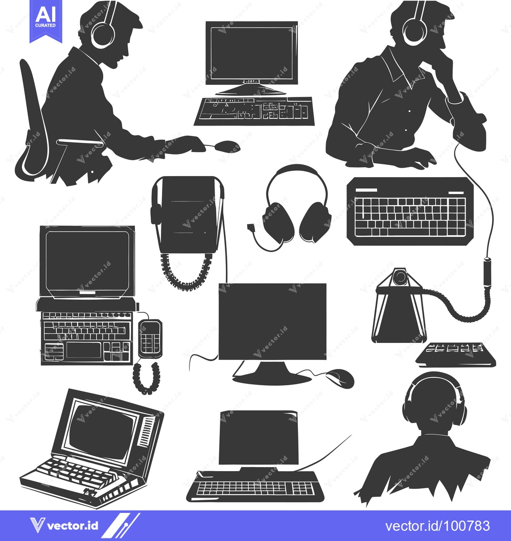 Premium Vector dari Silhouettes of People Using Different Types of Computers and Devices