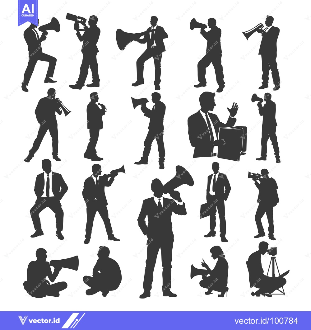 Premium Vector of Silhouettes of People Using Megaphones and Holding Briefcases