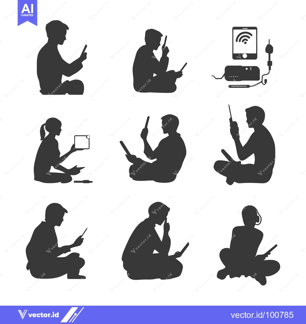 Premium Vector of Silhouettes of People Using Various Devices