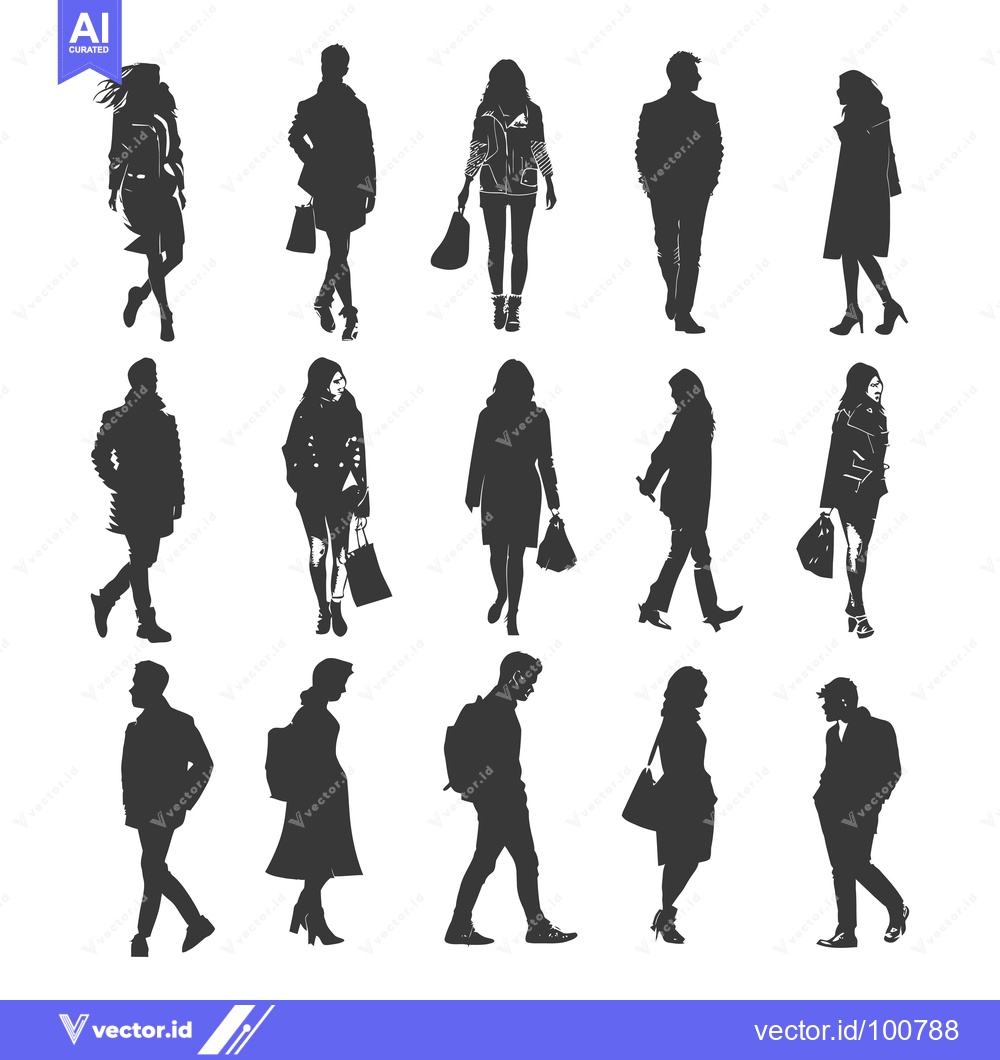 Premium Vector of Silhouettes of People Walking in a City
