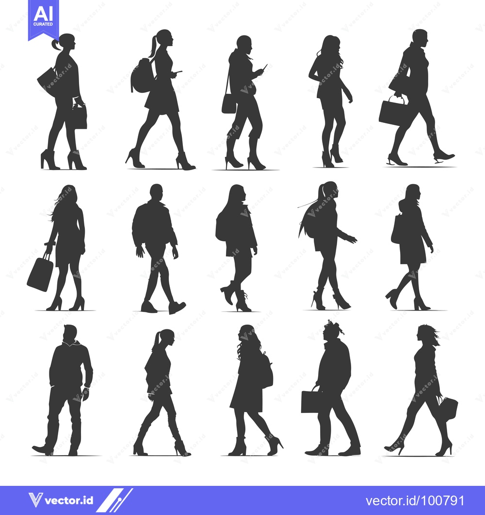 Premium Vector dari Silhouettes of People Walking with Bags and Accessories