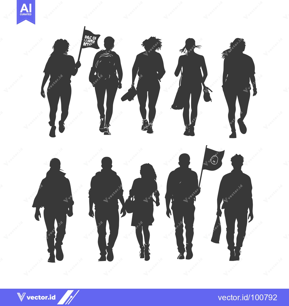 Premium Vector dari Silhouettes of People Walking with Flags and Bags