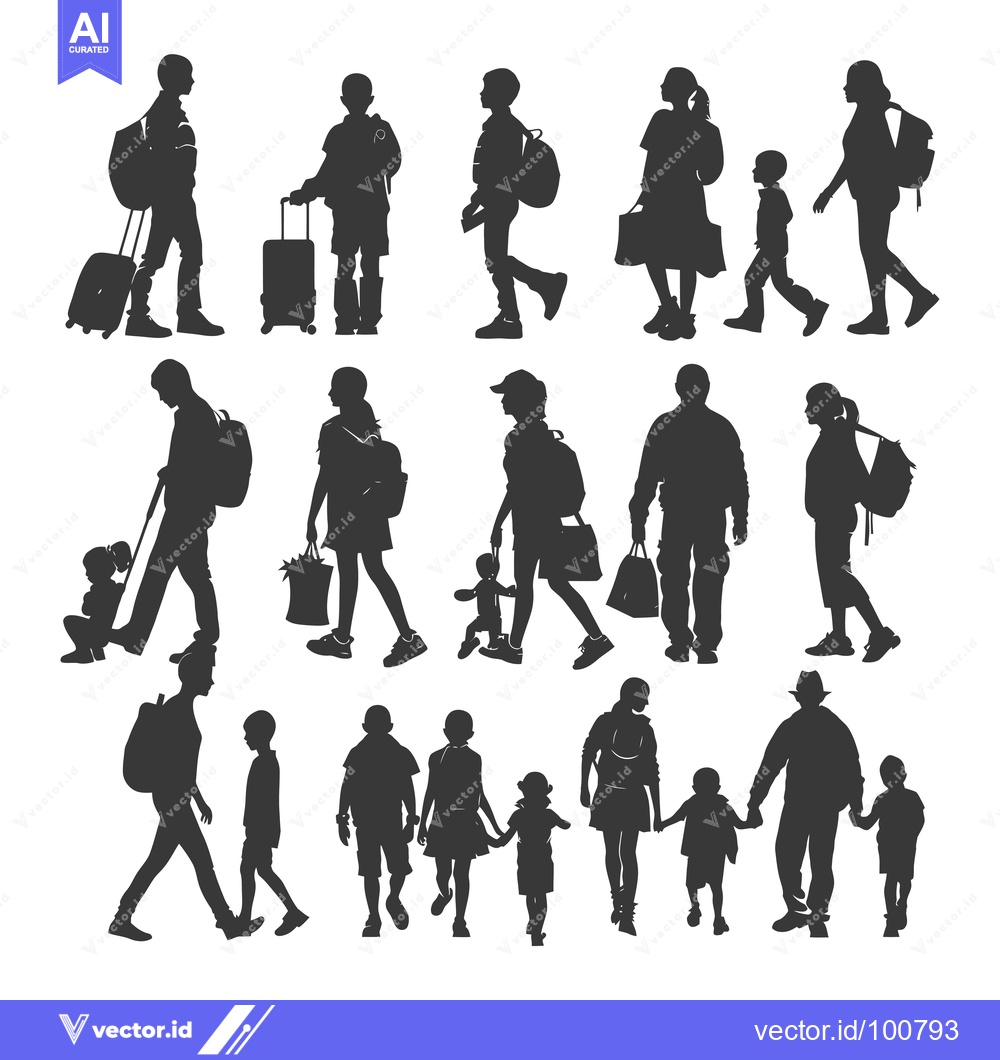 Premium Vector of Silhouettes of People Walking with Luggage and Backpacks