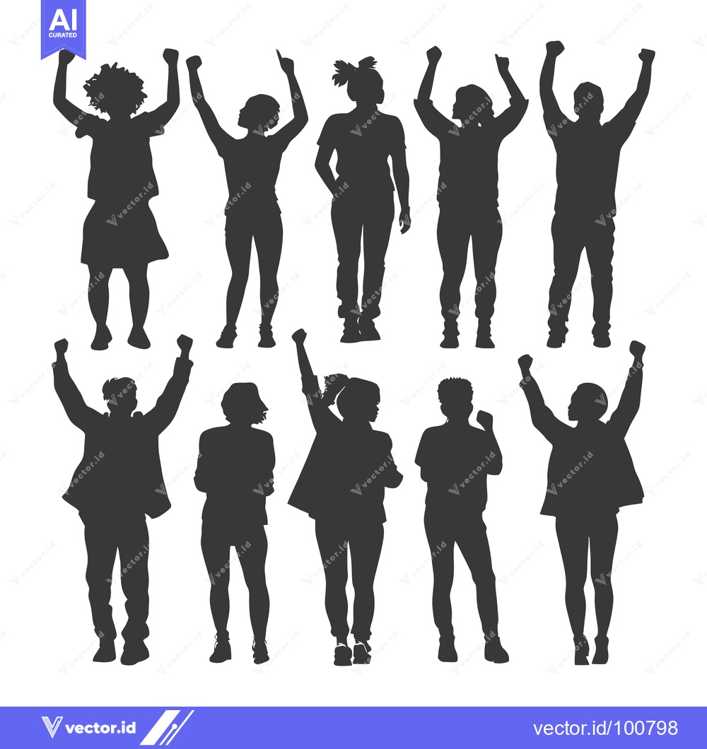 Premium Vector of Silhouettes of People with Arms Raised in Celebration