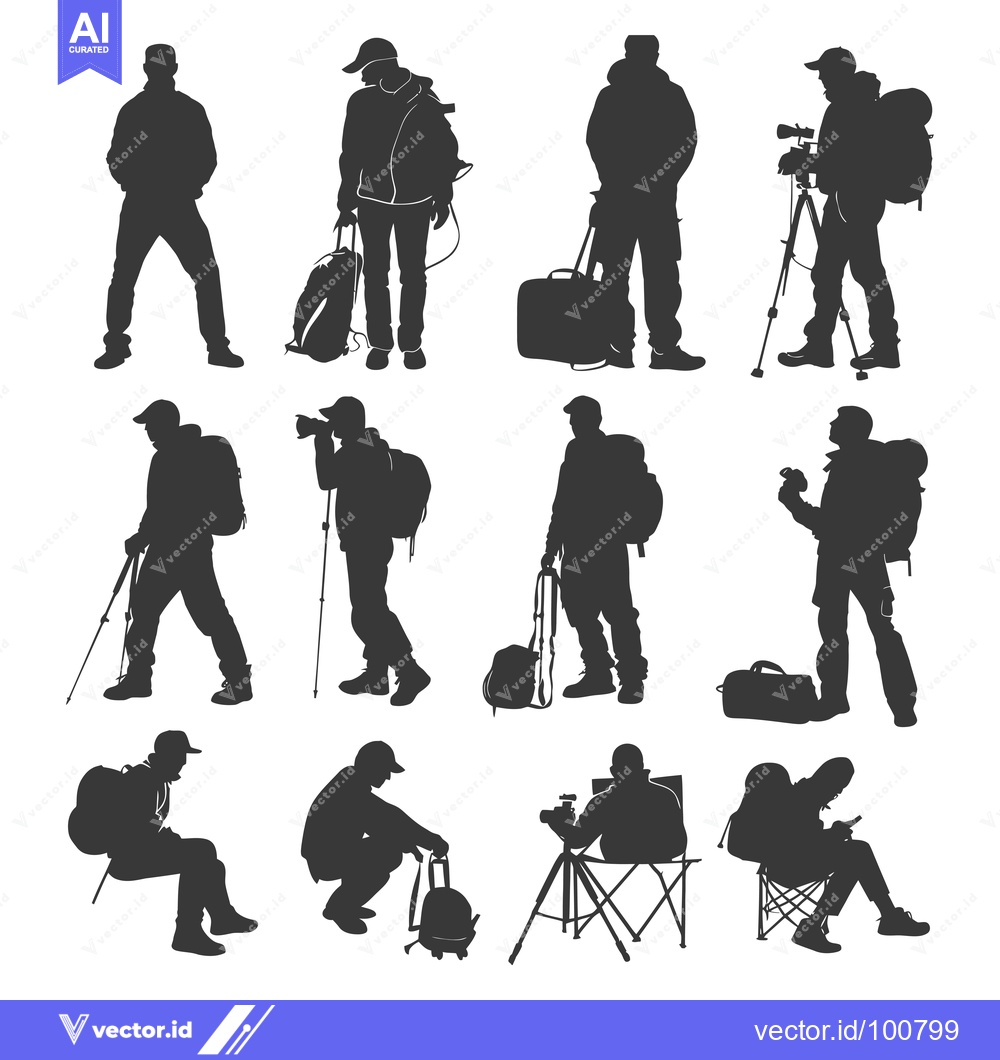 Premium Vector of Silhouettes of People with Backpacks and Travel Gear