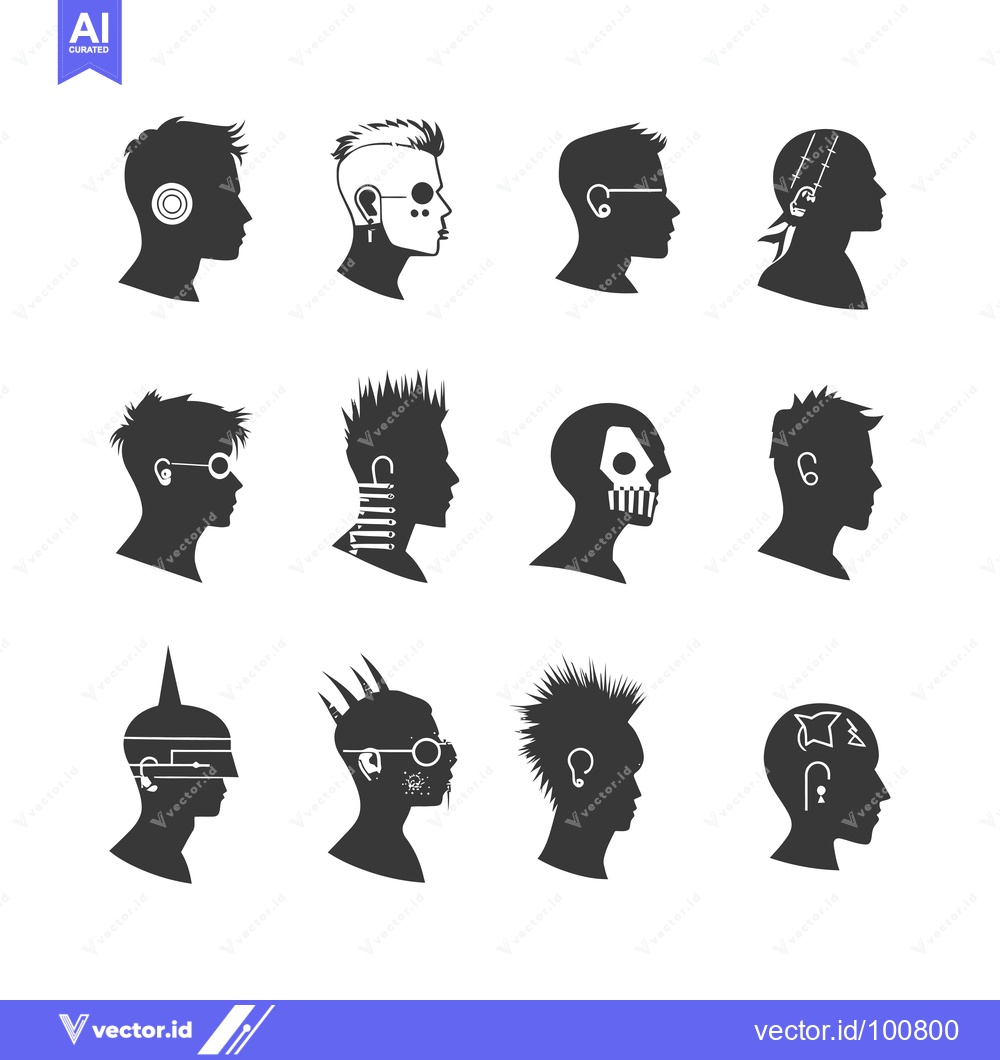 Premium Vector dari Silhouettes of People with Diverse Hairstyles and Body Modifications