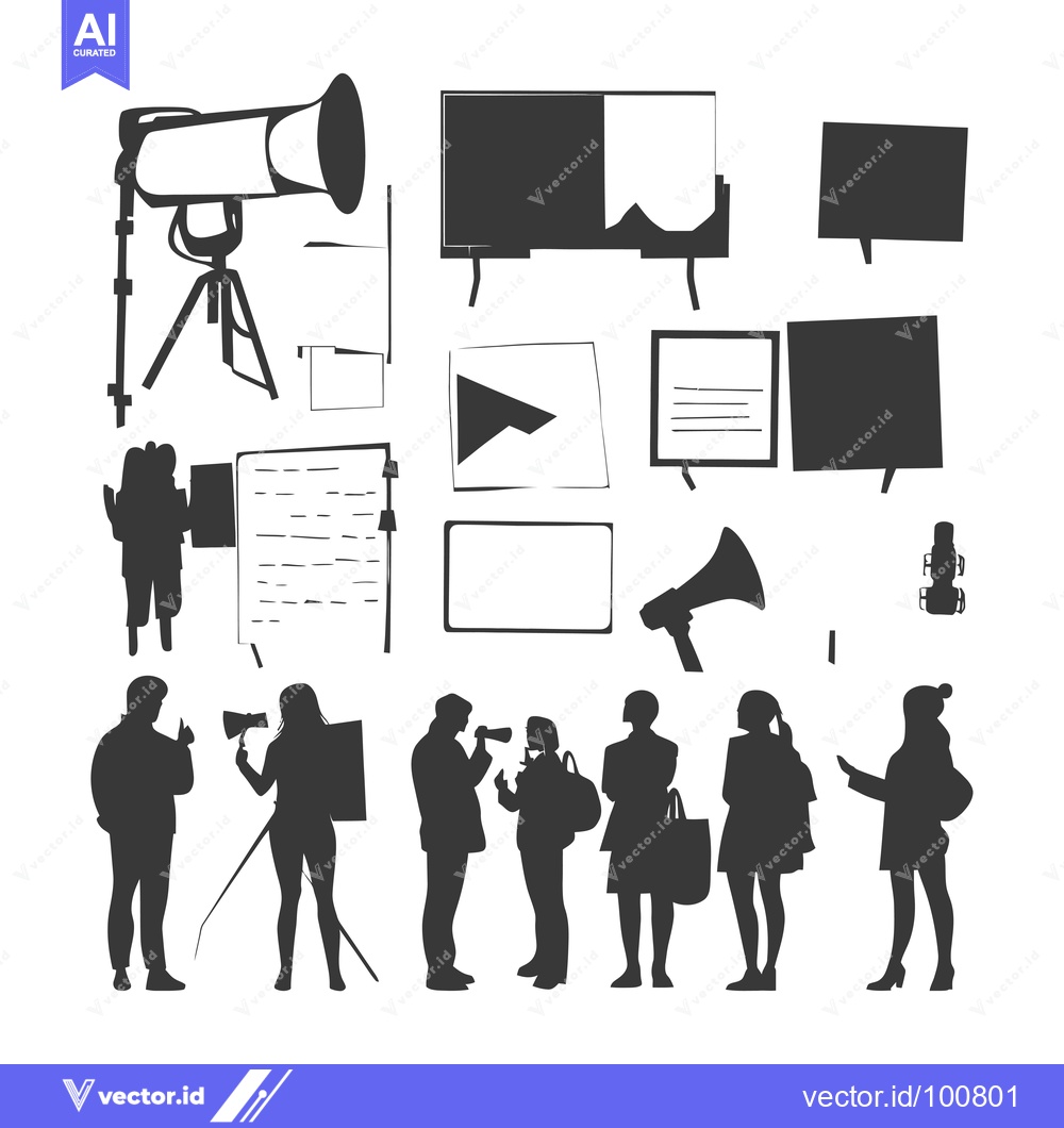 Premium Vector of Silhouettes of People with Filmmaking Equipment and Props