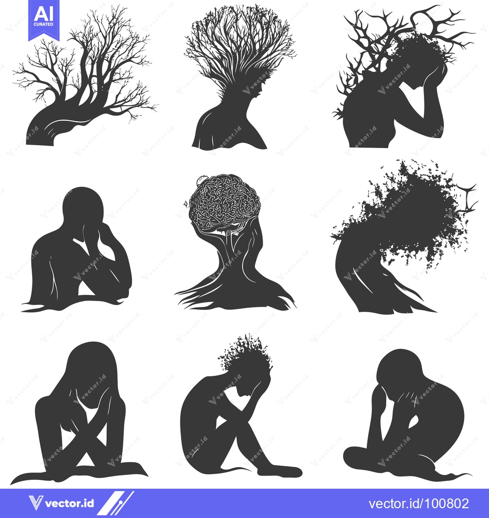 Premium Vector dari Silhouettes of People With Trees and Branches Growing from Their Heads