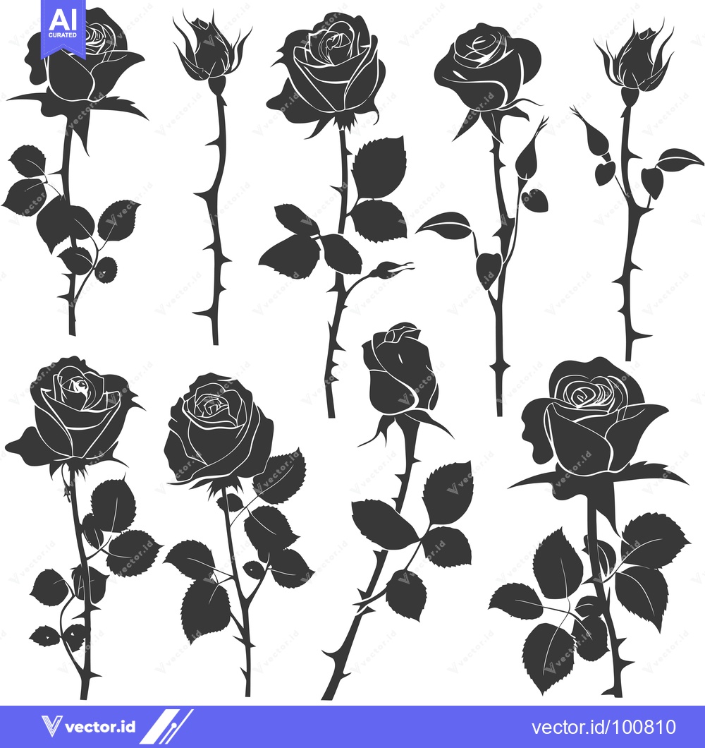 Premium Vector of Silhouettes of Roses in Various Stages of Bloom