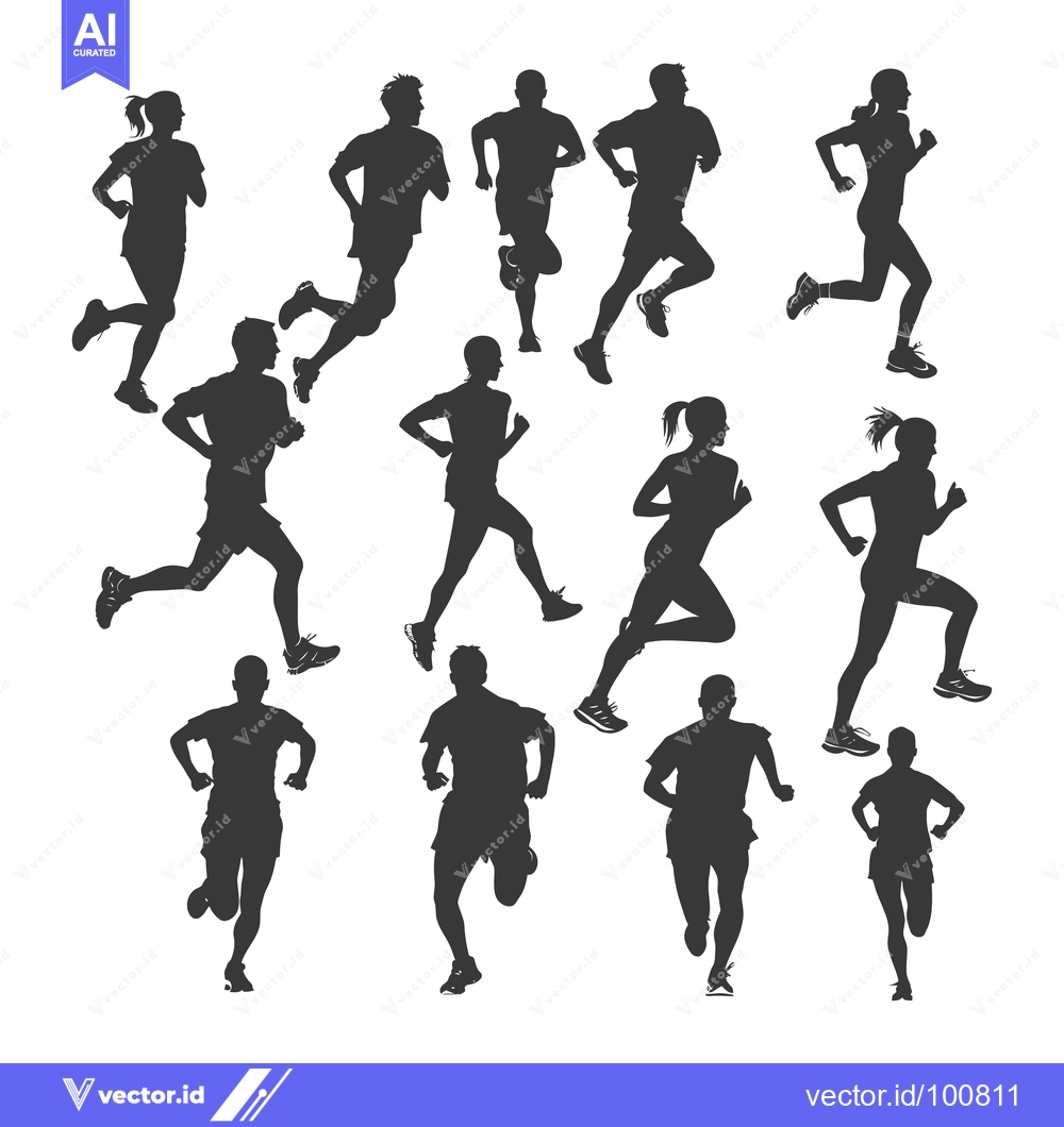 Premium Vector dari Silhouettes of Runners in Different Running Poses