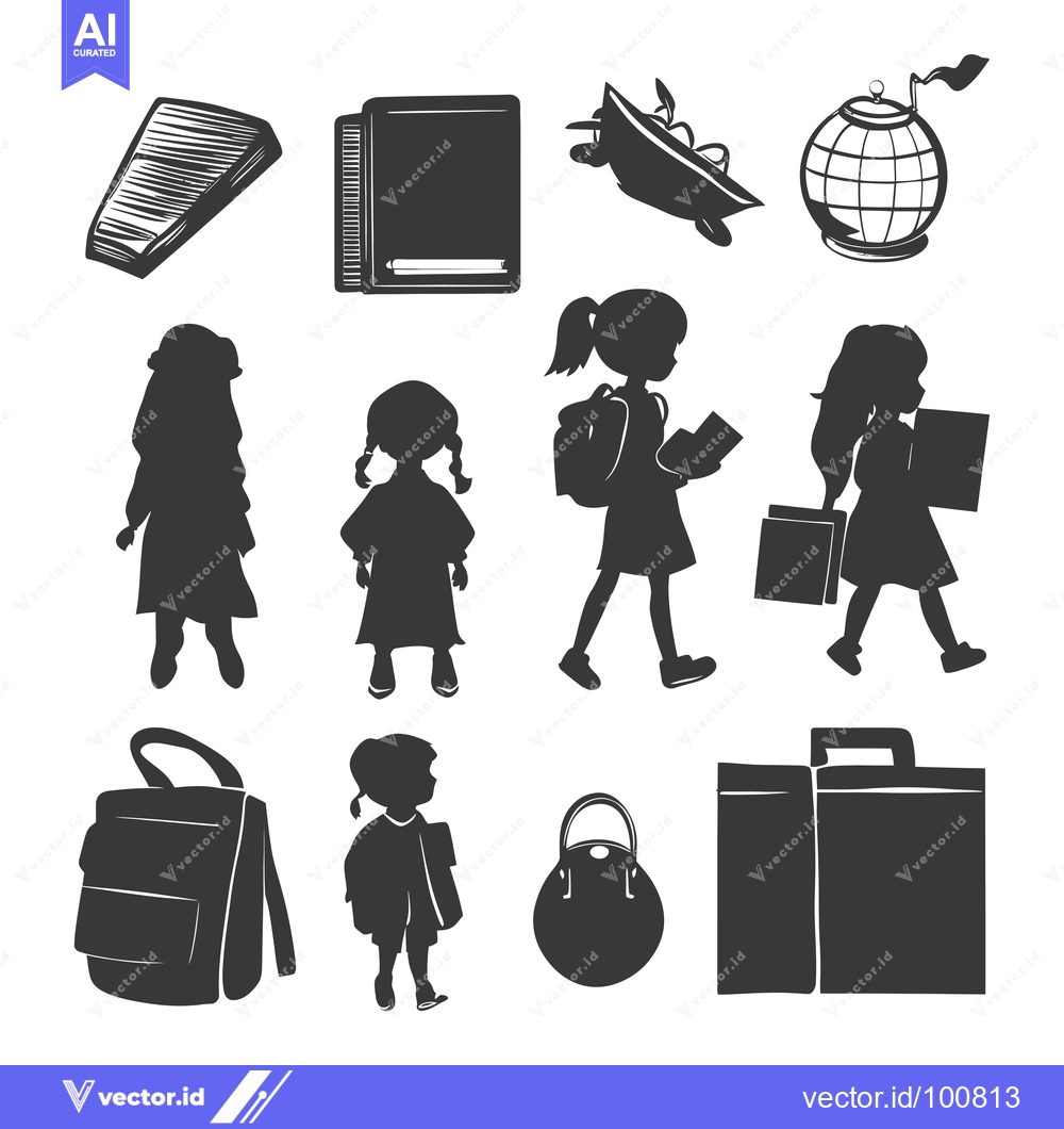 Premium Vector of Silhouettes of School Children and Related Objects