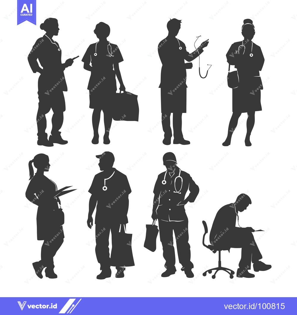 Premium Vector of Silhouettes of Seven Medical Professionals in Various Poses