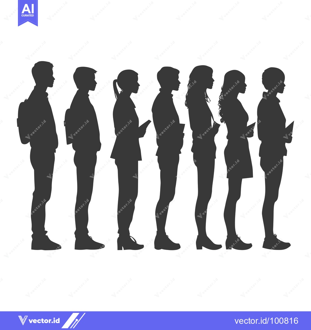 Premium Vector dari Silhouettes of Seven People Standing in a Line