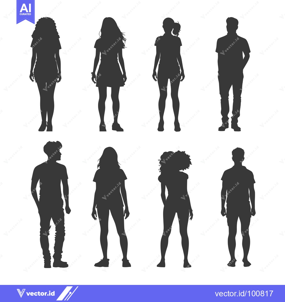 Premium Vector of Silhouettes of Seven People Standing in Casual Clothing