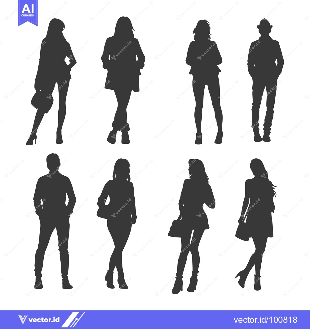 Premium Vector of Silhouettes of seven people with various poses and accessories