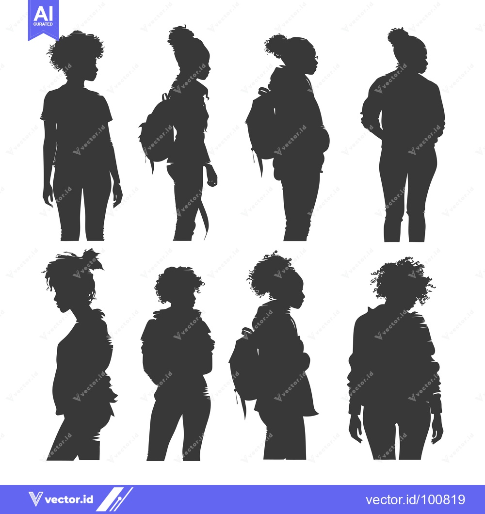Premium Vector dari Silhouettes of Six Black Women with Different Hairstyles and Clothing