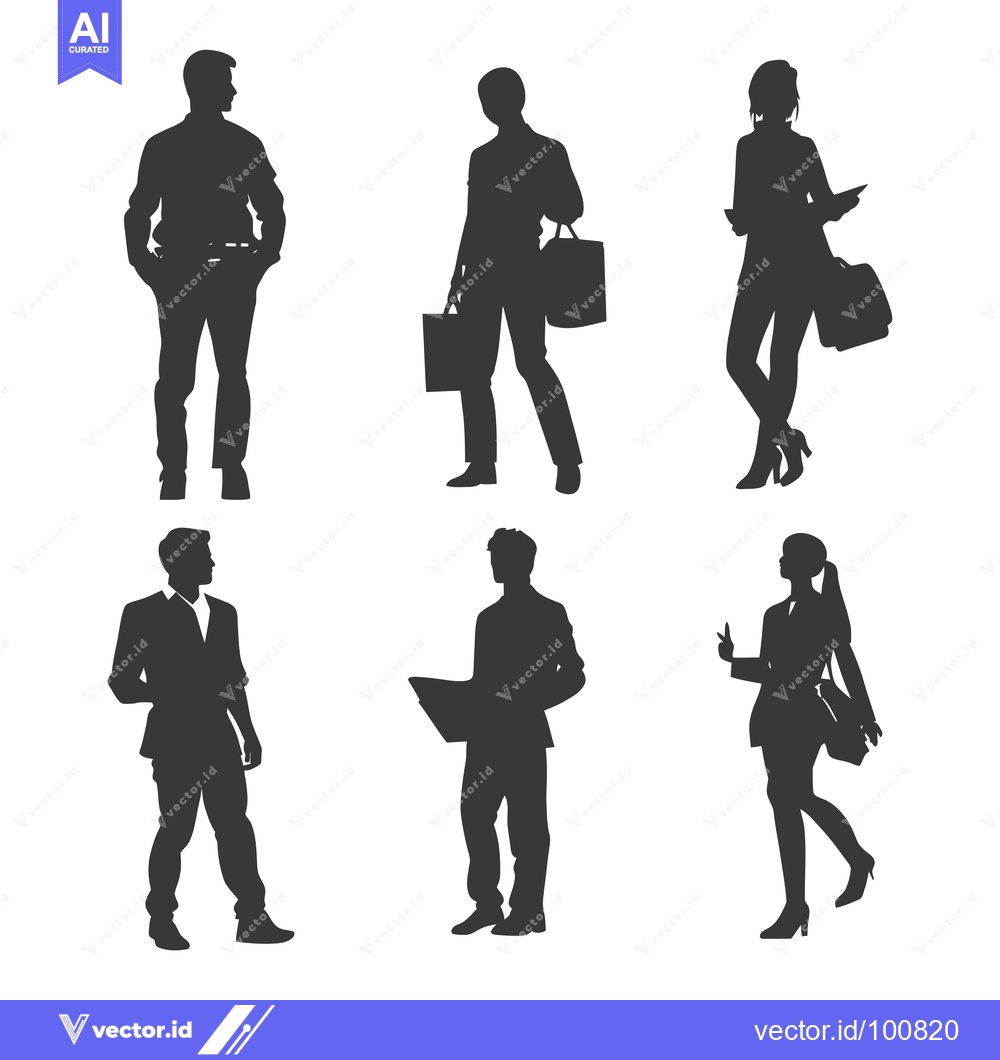 Premium Vector of Silhouettes of Six Business People in Various Poses