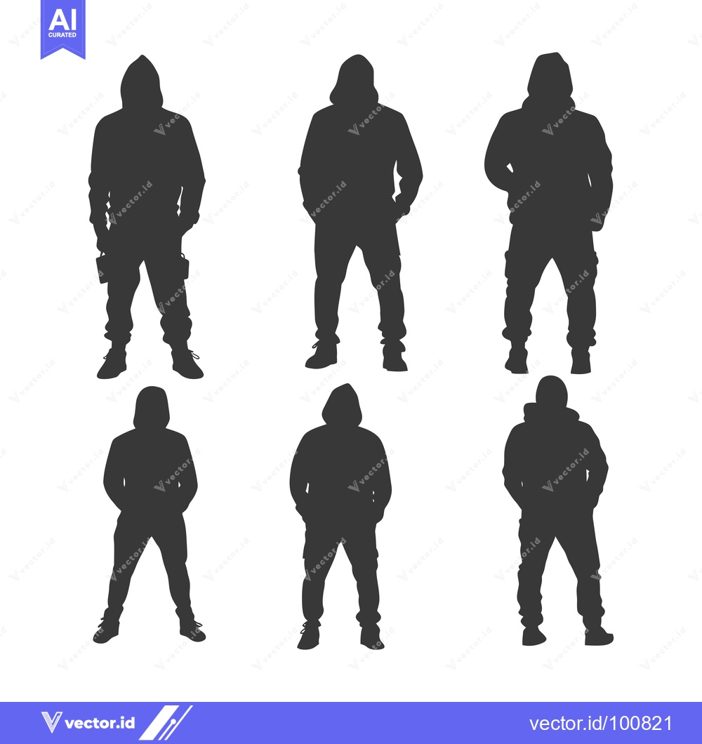 Premium Vector of Silhouettes of Six Hooded Figures in Casual Clothing