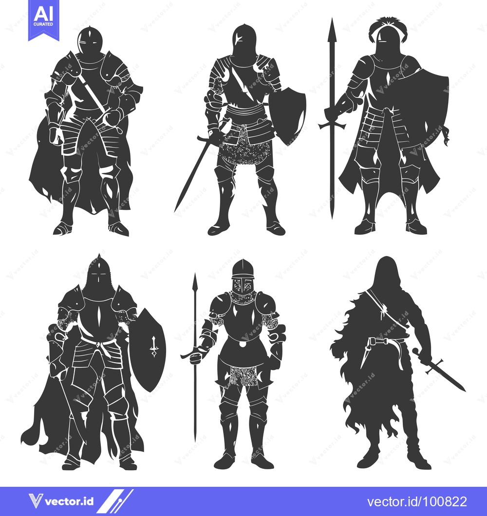 Premium Vector dari Silhouettes of Six Medieval Knights in Full Armor
