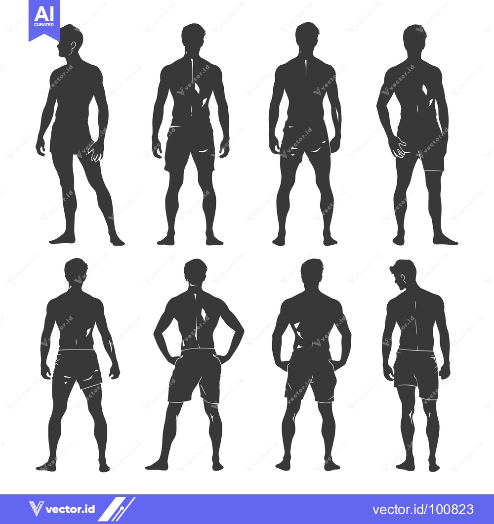 Premium Vector dari Silhouettes of Six Men in Shorts Standing in Various Poses