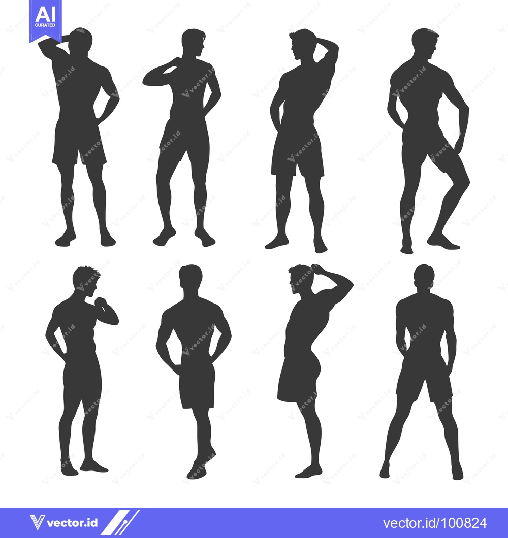 Premium Vector of Silhouettes of Six Muscular Men Posing in Shorts