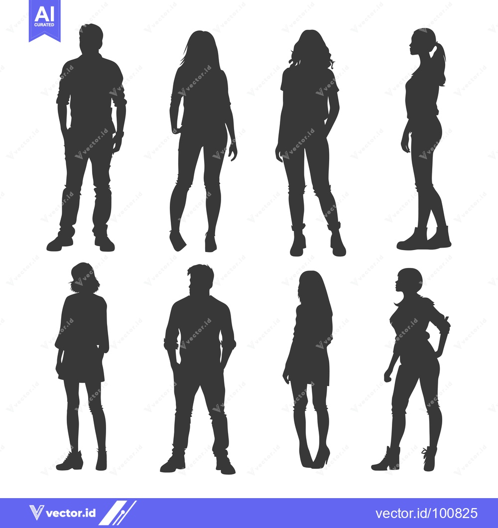Premium Vector of Silhouettes of Six People in Casual Clothing