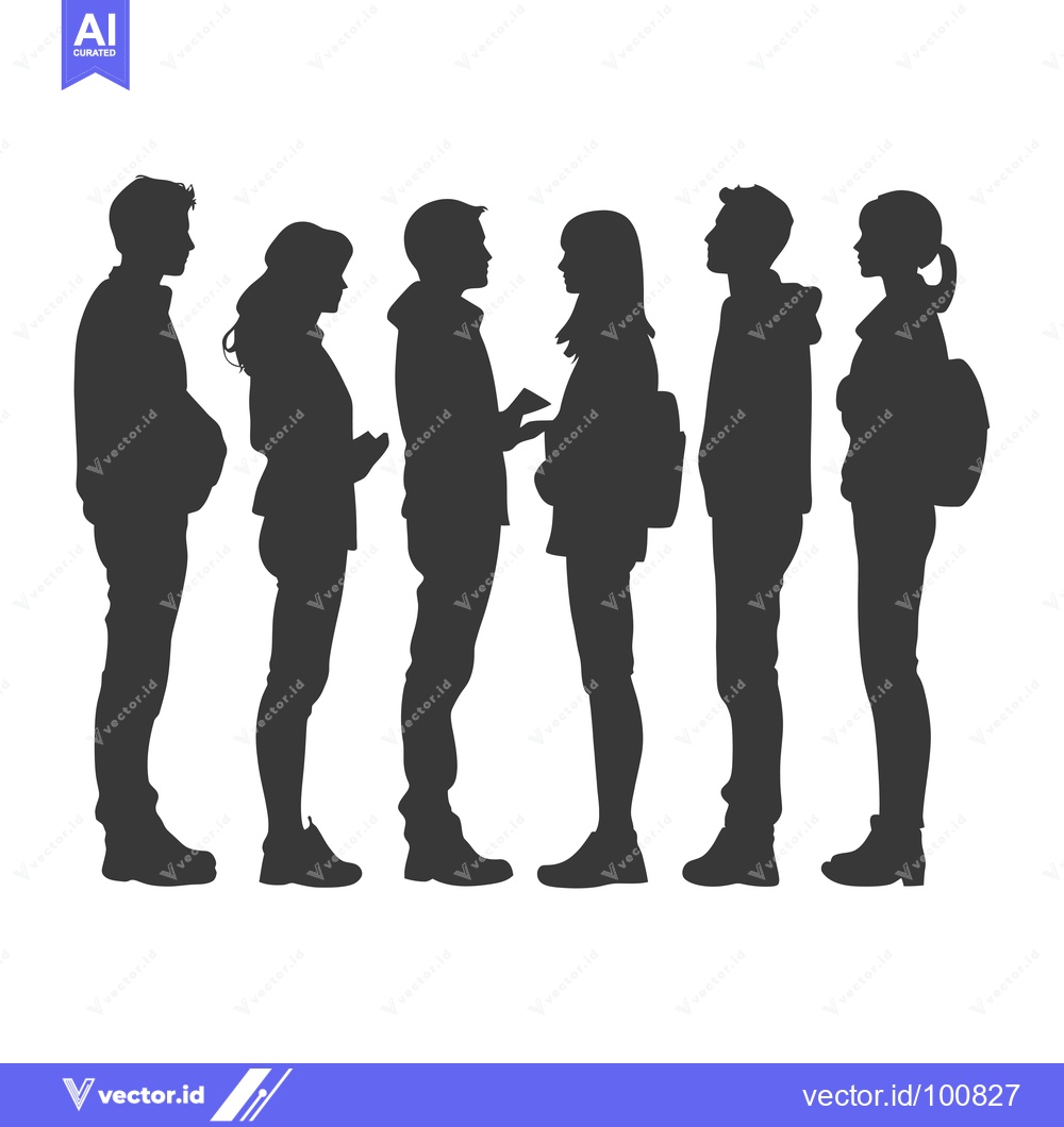 Premium Vector of Silhouettes of Six People Standing in a Line